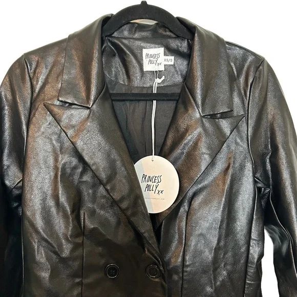Princess Polly Ellen Faux Leather Fully Lined Black Blazer Sz. XS/S NWT - Picture 12 of 16